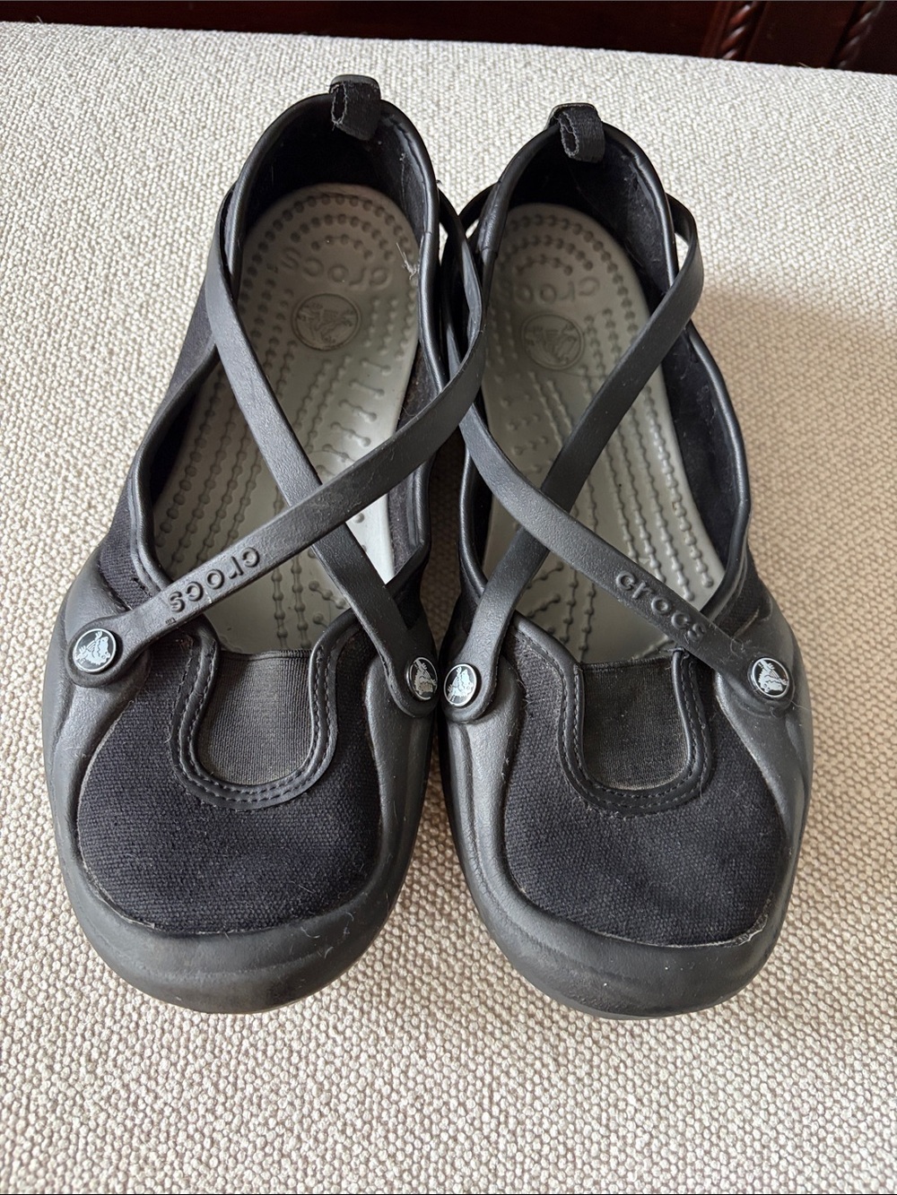 CROCS Black Cross-Strap Mary Jane Flats